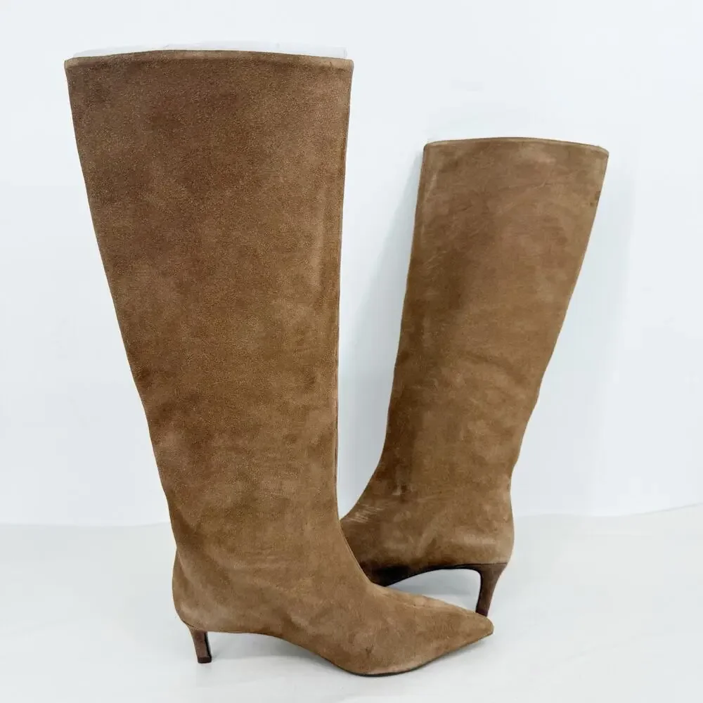 Free People Womens Kiki Knee High Boots US 6.5 EU 37 Tan Suede EUC